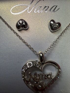 NaNa Silver Heart Pendant Necklace and Stud Earring Set